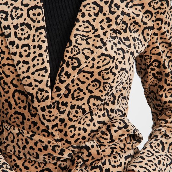 Good American Velvet Leopard Blazer Jacket Animal Print Neutral Career SMALL - Picture 3 of 15